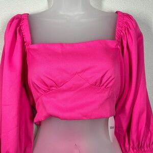 Shein Vacay Pink Tie Back /Off Shoulder Crop Top Size Medium Summer